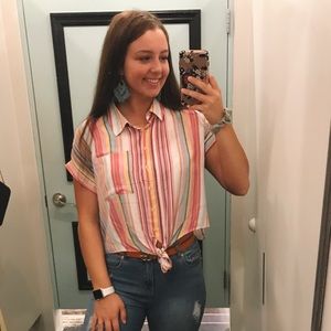 Stripe Button Down Tie Bottom Top